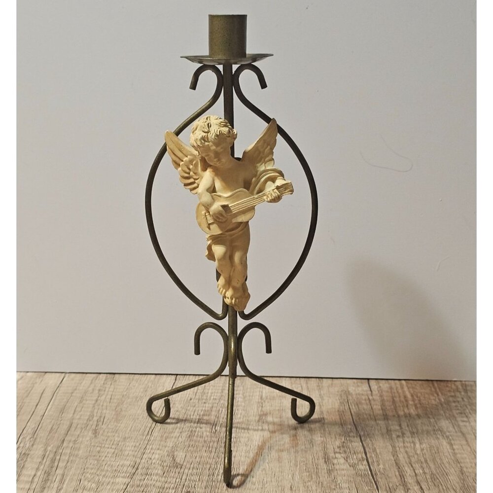 Single House Of Lloyd  Vintage Cherub Angel Candle Taper Holder Metal Resin 11"